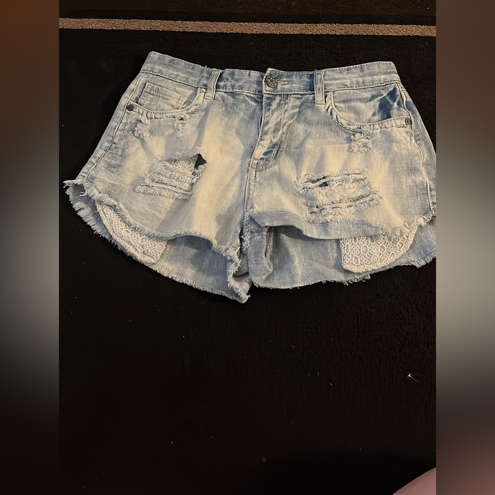 Vanilla Star Women's Blue Distressed Denim Shorts